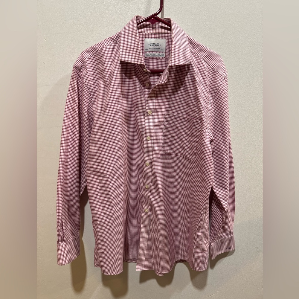 Charles Tyrwhitt Mens button up 17/34 red/white non iron xtra slim fit old money